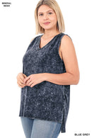 42POPS - ",,,._ Plus size Washed Cotton Sleeveless Top
