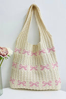 42POPS - ...._ SI-26483 Ribbon Pattern Knitted Crochet Tote Bag