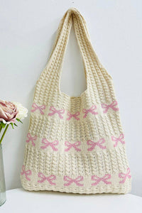 42POPS - ...._ SI-26483 Ribbon Pattern Knitted Crochet Tote Bag