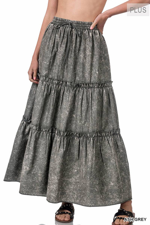 SI-23133- PLUS SIZE WOVEN ACID WASH DRAWSTRING WAIST TIER