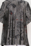 Origami Apparel ~ Lace and Crochet inspired - Rock & Roll Printed Shimmery Lurex Cardigan - OLS-4883BK-SIL RNR