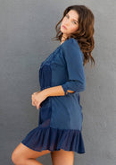 Young Threads - Women’s 3/4 Sleeve Round Neck Embroidered Boho Western Dress