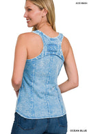 42POPS - `.FRENCH TERRY CRINKLE WASHED RAW EDGE V-NECK SLEEVEL