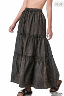 SI-23133- PLUS SIZE WOVEN ACID WASH DRAWSTRING WAIST TIER