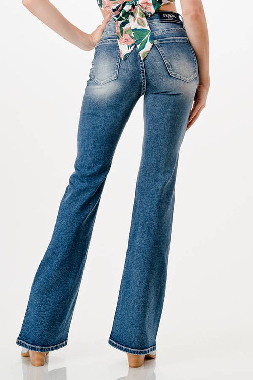 Grace in LA - Floral Embroidery High-Waist Flare| HL-61840