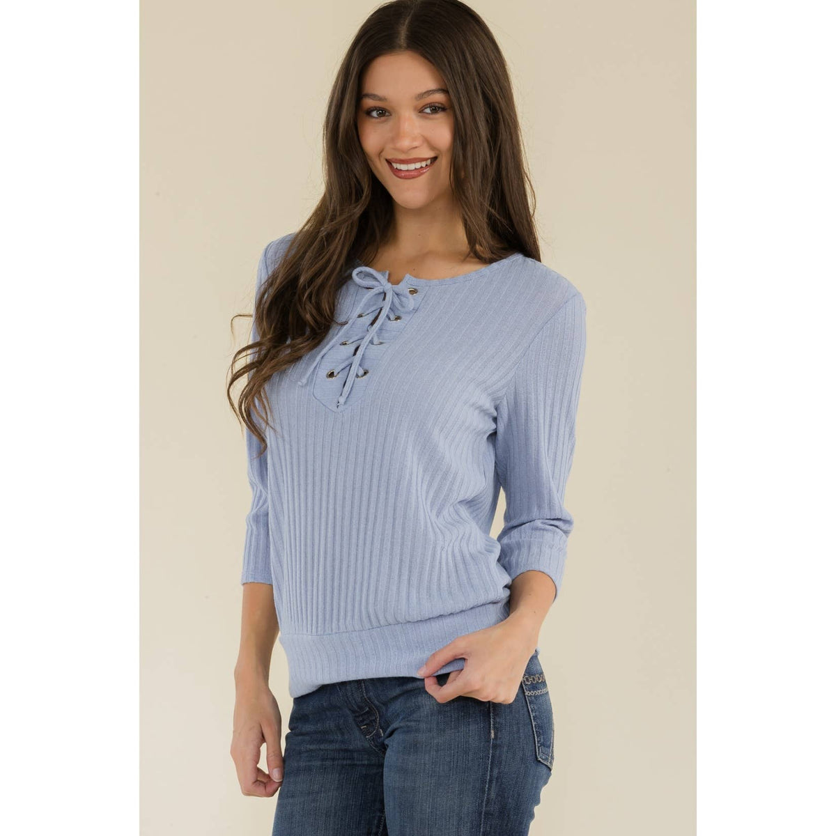 Perseption - LACE UP GROMMENT BANDED BOTTOM DOLMAN TOP