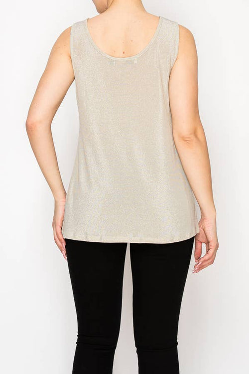 Origami Apparel ~ Lace and Crochet inspired - Shimmery Essential Sleeveless Lurex Tank - 4844BEIGE