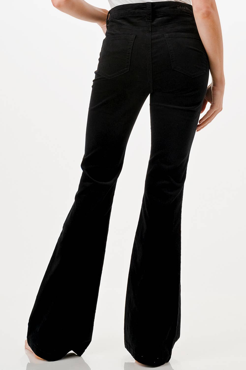 Grace in LA - Black Corduroy MId-Rise Flare| EL-61842