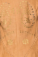 Origami Apparel ~ Faux Suede Jacket Laser Cutout Design - OLS-4762 CAMEL