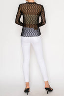 Origami Apparel ~ Lace and Crochet inspired - Sheer Lattice Mesh Long Sleeve Blouse - OLS-4866 BK