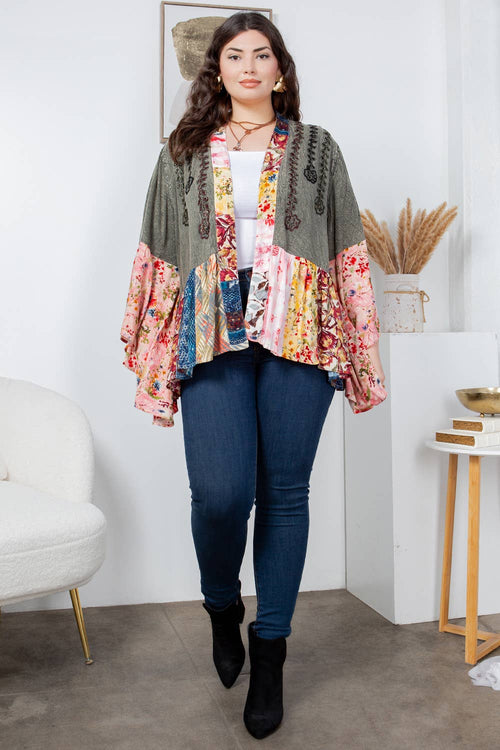 Young Threads - Printed Rayon Kimono Shrug with Embroidery (New Color)