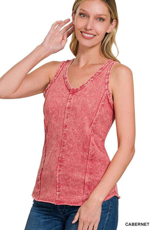 42POPS - `.FRENCH TERRY CRINKLE WASHED RAW EDGE V-NECK SLEEVEL