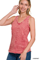 42POPS - `.SI-25350 Washed Raw Edge V Neck Sleeveless Top