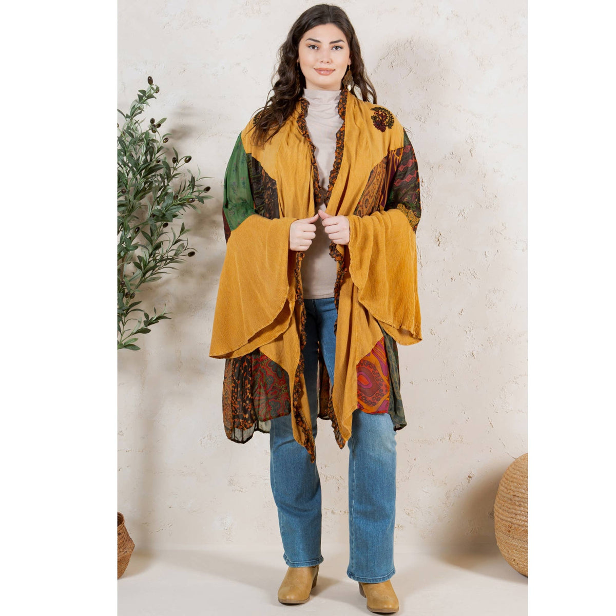 Young Threads - Rustic Bohemian: Patchworked Shrug ALSO IN PLUS