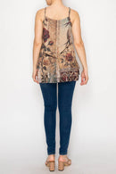 Origami Apparel ~ Lace and Crochet inspired - Adjustable Relaxed Cami Tank With Layered Ruffled Trim - T14TP VINT BIRD