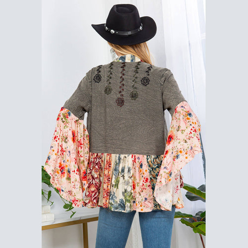 Young Threads - Printed Rayon Kimono Shrug with Embroidery (New Color)