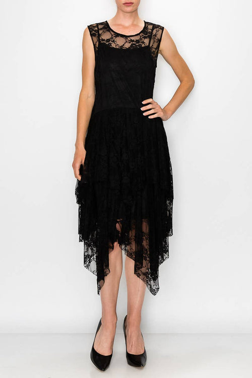 Origami Apparel ~ Lace and Crochet inspired - Taupe Lined Dress with Matching Slip