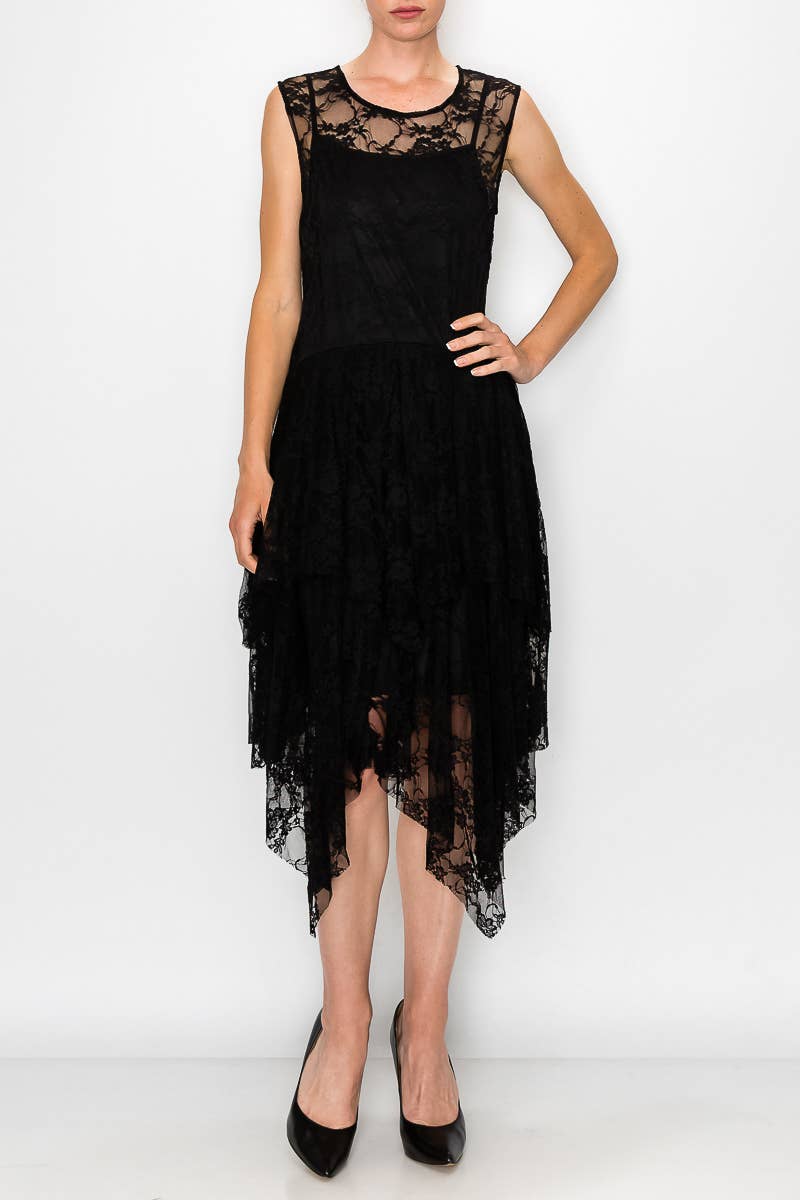 Origami Apparel ~ Lace and Crochet inspired - Taupe Lined Dress with Matching Slip