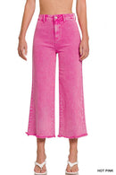 42POPS - ",,..Acid Washed Frayed Cutoff Hem Straight Wide Pants