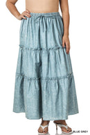 SI-23133- PLUS SIZE WOVEN ACID WASH DRAWSTRING WAIST TIER