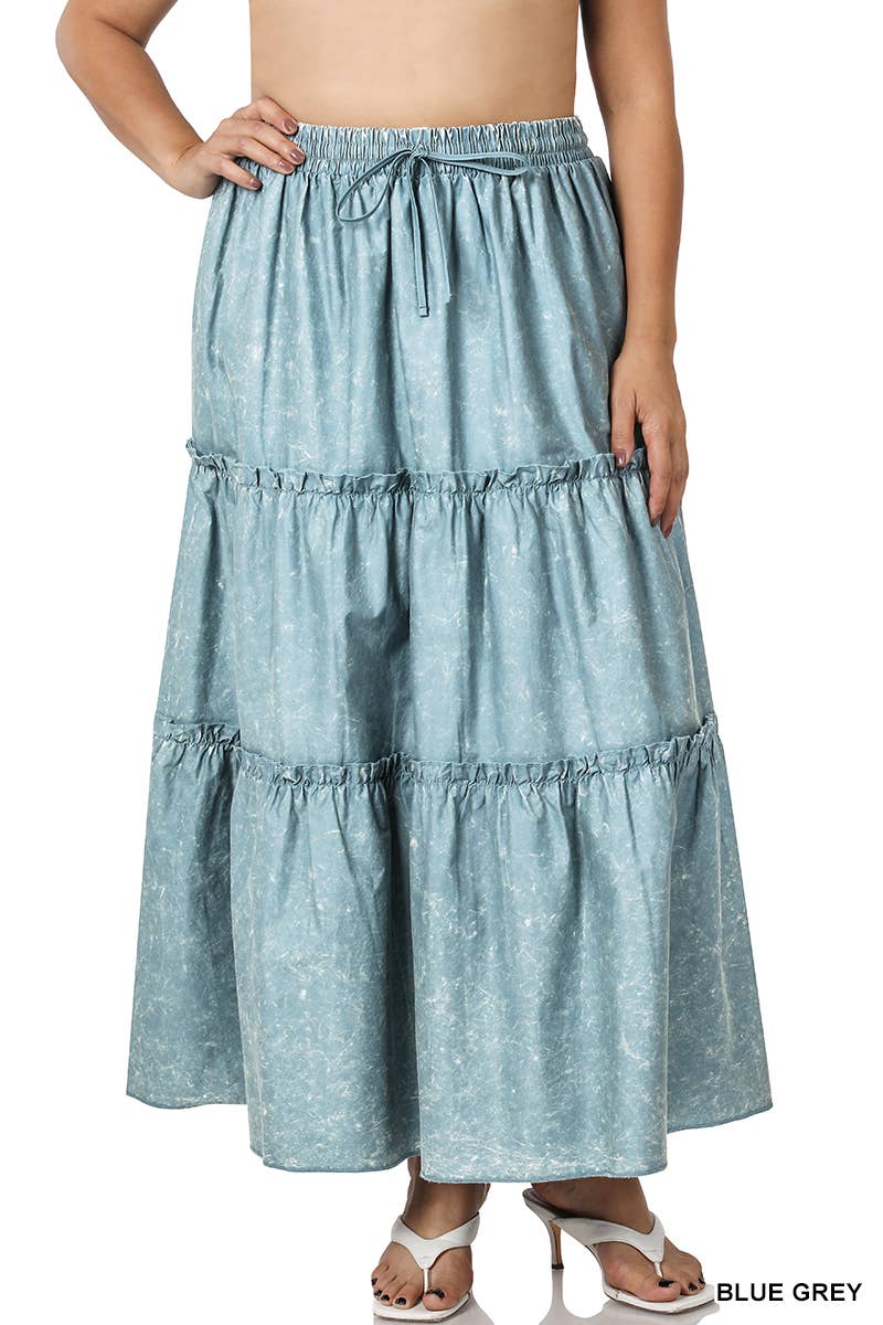SI-23133- PLUS SIZE WOVEN ACID WASH DRAWSTRING WAIST TIER