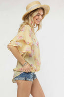 Madelyn - LYT14199A-PRINTED CROSS OVER FLARE SLEEVE TOP