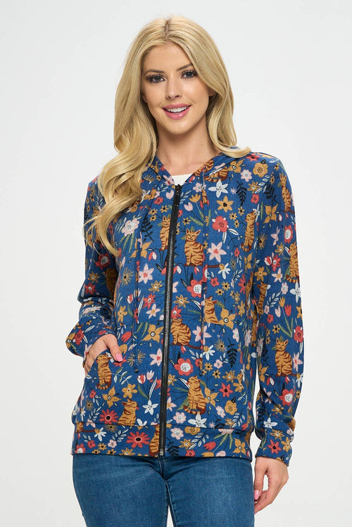LA Soul - Floral Cat Zipper Hoodie