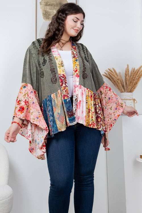 Young Threads - Printed Rayon Kimono Shrug with Embroidery (New Color)