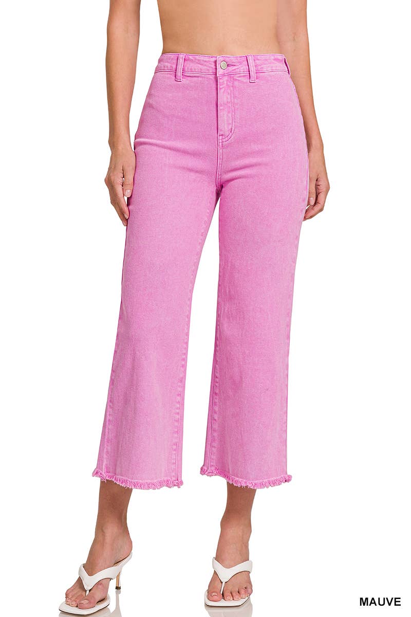 42POPS - ",,..Acid Washed Frayed Cutoff Hem Straight Wide Pants