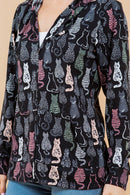 Cat Facing Backward Adorable Print Zipper Hoodie