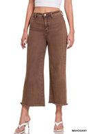 42POPS - ",,..Acid Washed Frayed Cutoff Hem Straight Wide Pants