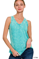 42POPS - `.FRENCH TERRY CRINKLE WASHED RAW EDGE V-NECK SLEEVEL