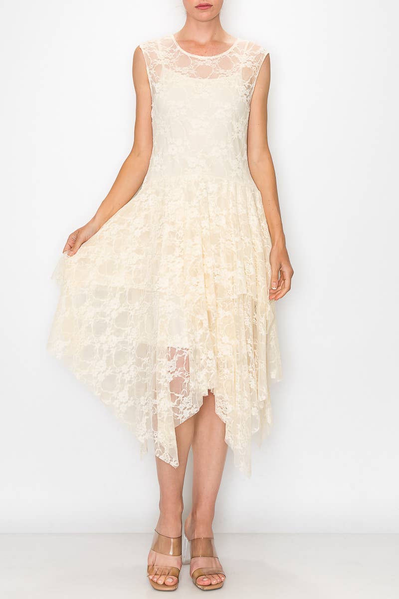 Origami Apparel ~ Lace and Crochet inspired - Taupe Lined Dress with Matching Slip