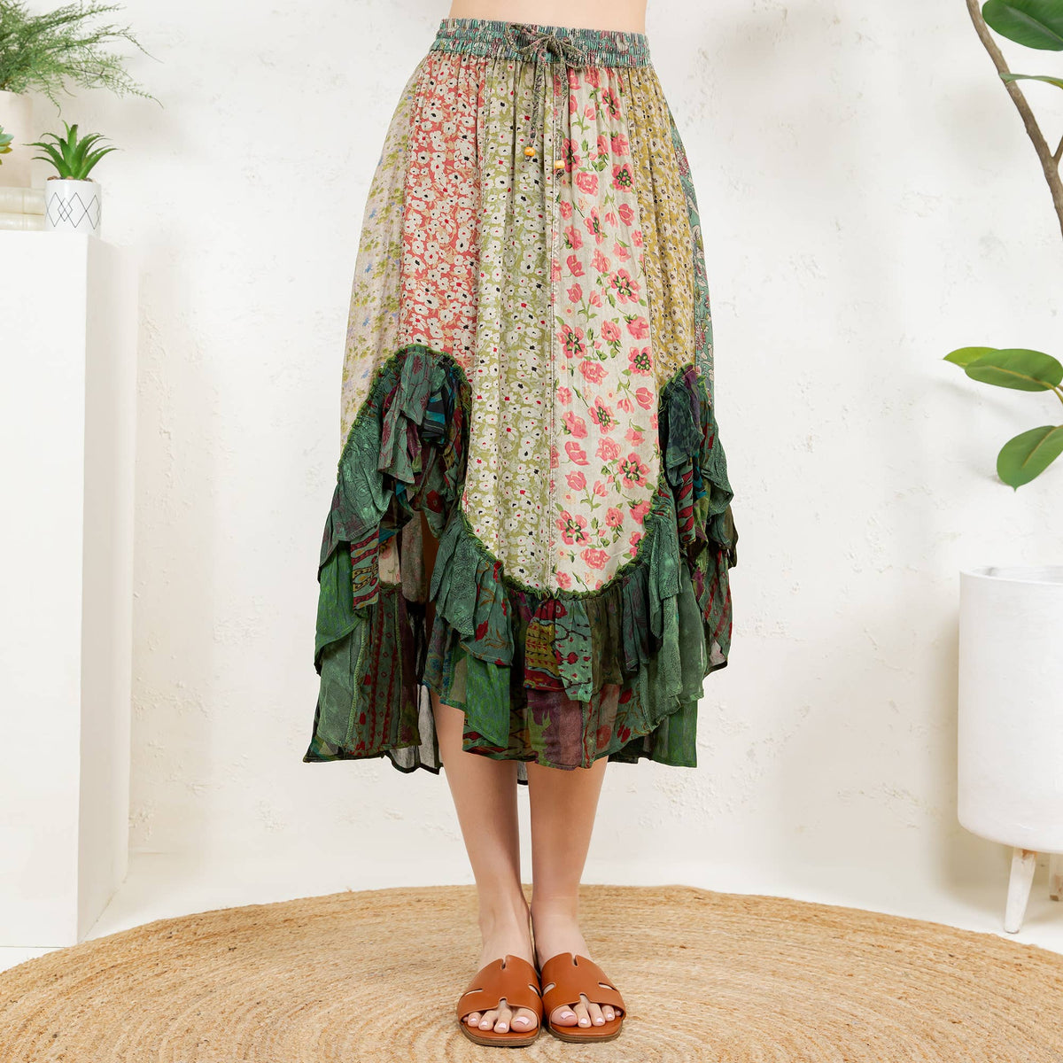 Young Threads - Bohoemian Mid-Length Skirt with Rayon Print (New Color) SK23162