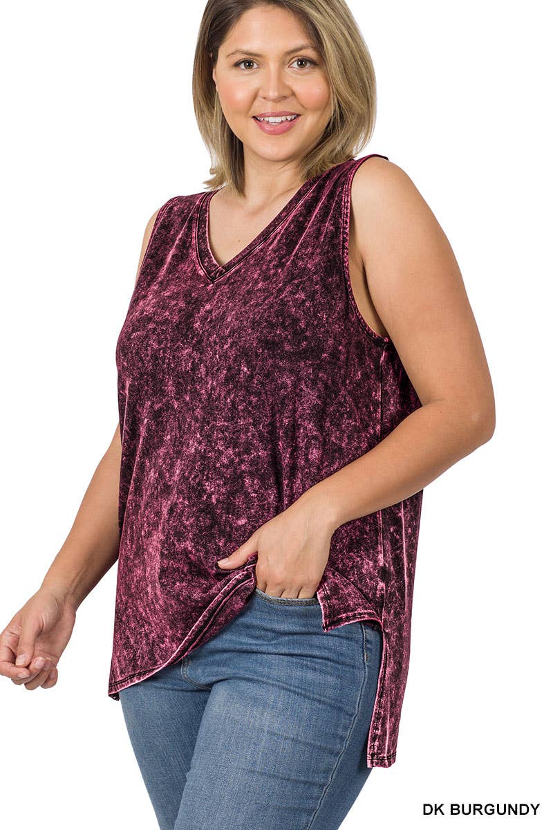 42POPS - ,,,,....SI-22151 Plus size Mineral Wash Top w/ Side Slit