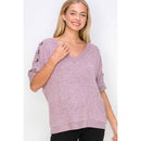 Perseption - Grommet Lace Up Sleeve V Neck Top