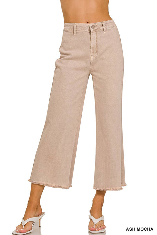 42POPS - ",,..Acid Washed Frayed Cutoff Hem Straight Wide Pants