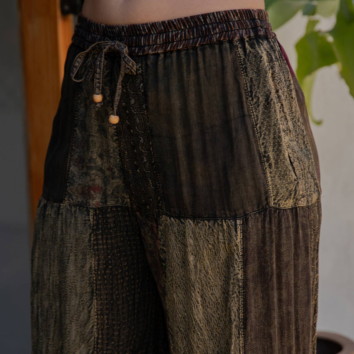 Young Threads - Retro Revival Long Flared Patchwork Pants (New Color)