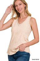 42POPS - `.FRENCH TERRY CRINKLE WASHED RAW EDGE V-NECK SLEEVEL