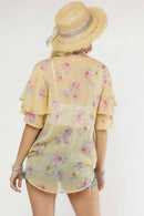 Madelyn - LYT14199A-PRINTED CROSS OVER FLARE SLEEVE TOP