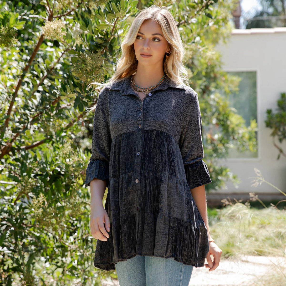 Young Threads - 3/4 Ruffle Sleeves Western Blouse Top (New Color)