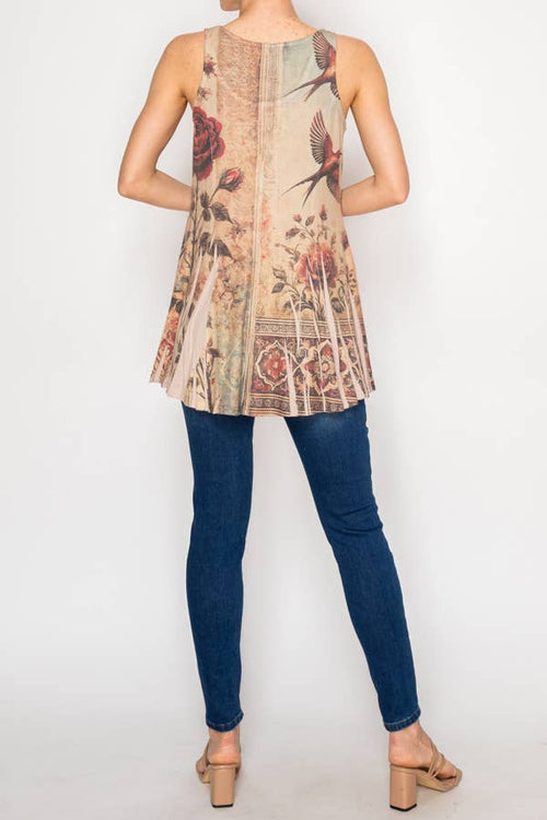 Origami Apparel ~ Lace and Crochet inspired - Soft Flowy Tunic Tank with Hidden Pockets - 501-T16TP-VINTAGE BI