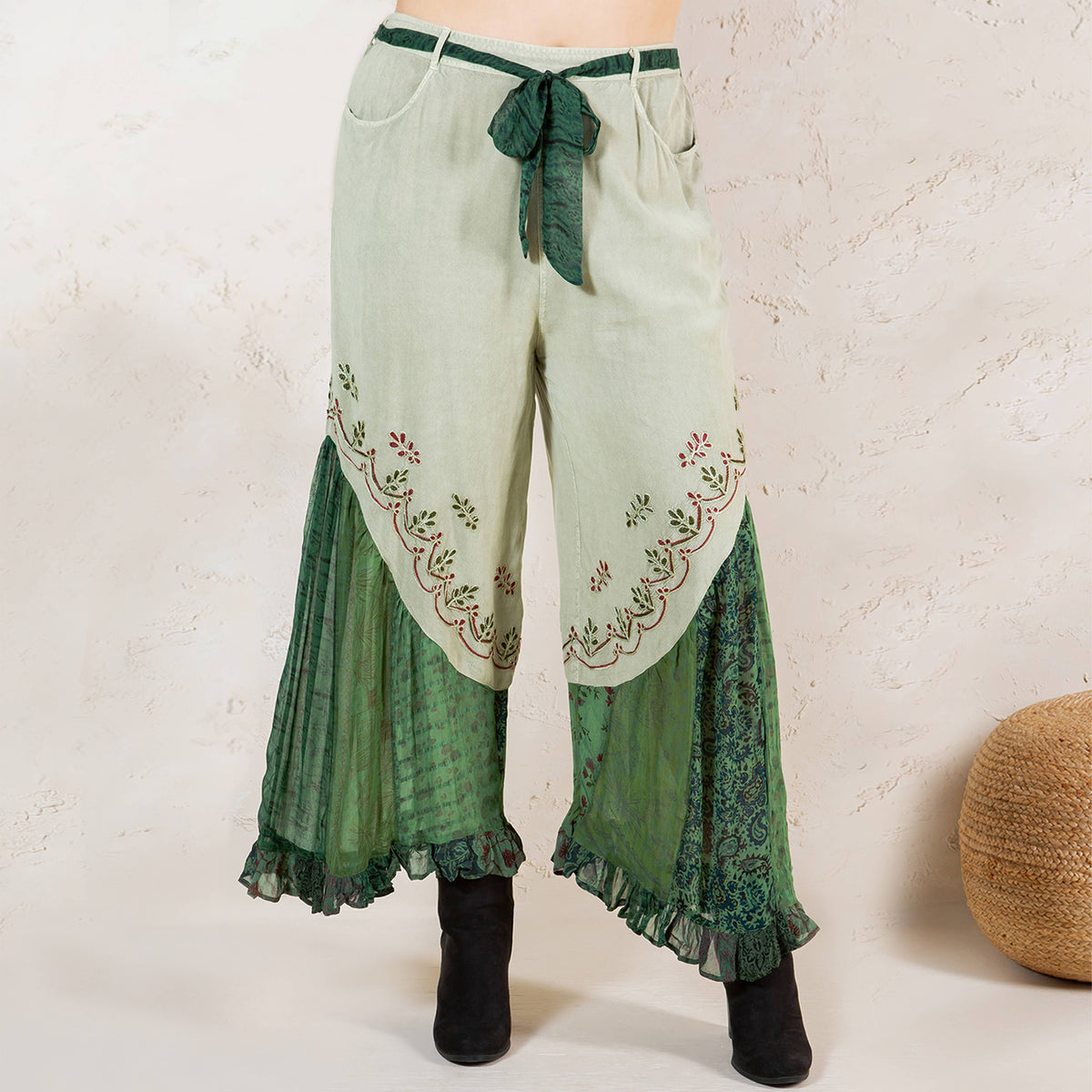 Young Threads - Boho Overdyed Rayon Bellbottom Pants : Gravel / PLUS (XL-1X-2X-3X 1-2-2-1)
