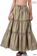 SI-23133- PLUS SIZE WOVEN ACID WASH DRAWSTRING WAIST TIER