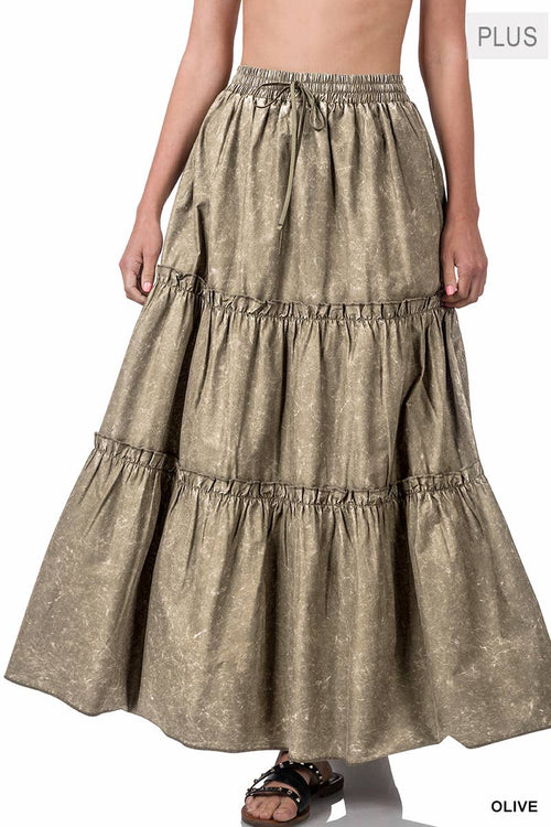 SI-23133- PLUS SIZE WOVEN ACID WASH DRAWSTRING WAIST TIER