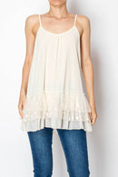 Origami Apparel ~ Lace and Crochet inspired - Adjustable Relaxed Cami Tank With Layered Ruffled Trim - T14 BEIGE