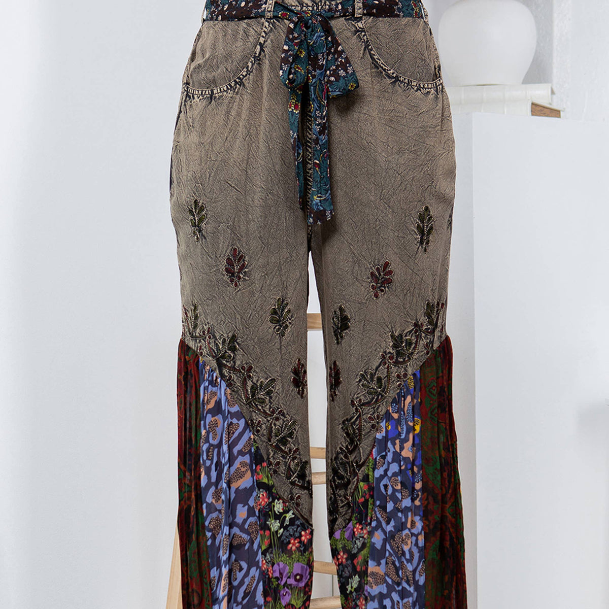 Young Threads - Boho Overdyed Rayon Bellbottom Pants : Gravel / PLUS (XL-1X-2X-3X 1-2-2-1)