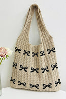 42POPS - ...._ SI-26483 Ribbon Pattern Knitted Crochet Tote Bag