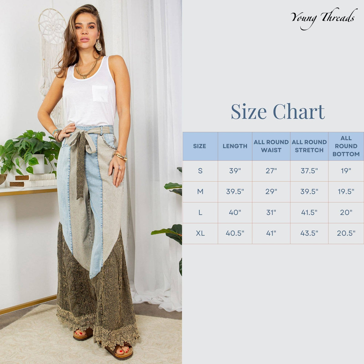 Young Threads - Wild West Lace Rhapsody Denim Lace Flare Pants