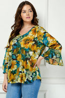 Winslow Collection - PLUS SIZE RUFFLE SLEEVE V-NECK SWING BLOUSE